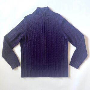 Cashmere purple zip-up cable knit sweater